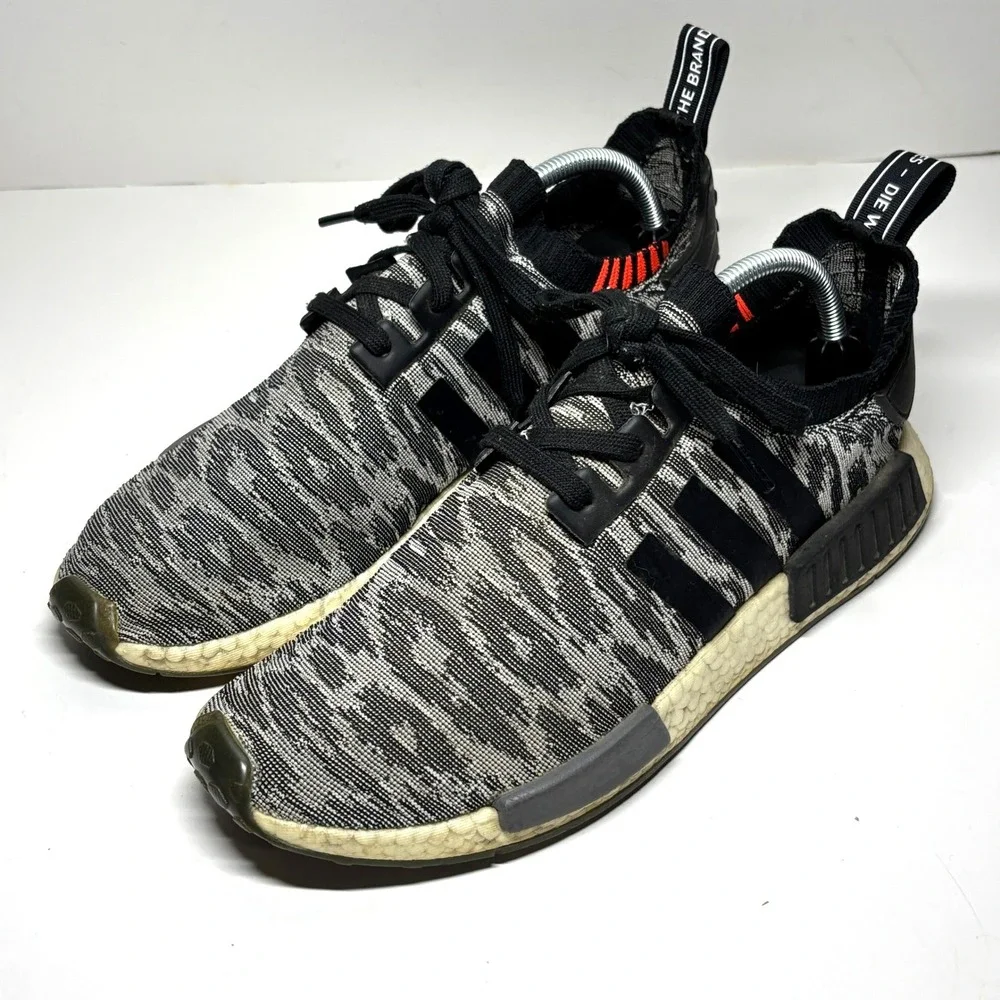 Adidas NMD R1 Primeknit STLT Mens 11 Black Grey CQ2444 Zebra Boost Runner